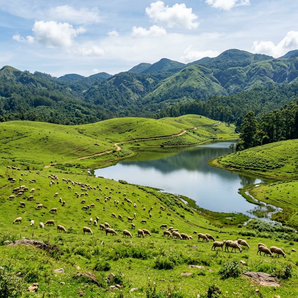 Mannavanur Lake, Sheep Farm & Upper Forest View